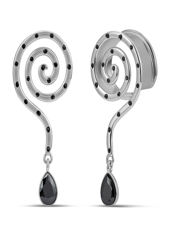 COOEAR Spiral Gothic Ear Gauges with Black Crystal, Ear Plugs for Men & Women, hollow structure Stretchers Expander 0g(8mm). - Image 1